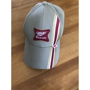 VINTAGE Miller High Life Curved Bill Tan Stripe Ball Cap Hat Beer
